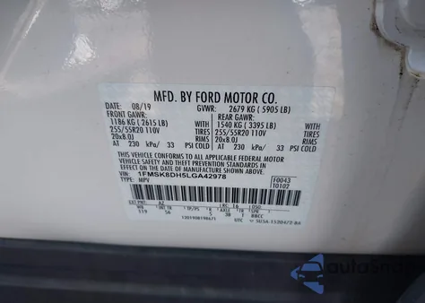 2020 Ford Explorer Xlt from USA, damaged, VIN 1FMSK8DH5LGA42978